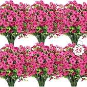 cheap Artificial Flower-24 Bundles Artificial Flowers for Outdoors Fake Silk Flowers UV Resistant Faux Plastic Plants for Spring Summer Garden Porch Window Box Table Vase Home Indoor Outdoor Decoration, Mixed