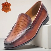 economico Mocassini in pelle premium-mocassini casual da uomo in pelle pregiata, elegante finitura marrone con cinturino, perfetti per eventi diurni e abbigliamento da resort