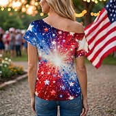 billige Topper-250-årsjubileum i USA Retro / vintage 1980erne T-skjorte Enskuldret Korte ermer Kostyme Dame 4. juli Uavhengighetsdagen Voksne T-Trøye