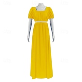 preiswerte Kleid-19. Jahrhundert Regency-Zeit Knöchellänge Kleid Kurze Ärmel Prinzessin Dame Edelfrau Einfarbig Quadrathals Kostüm Damen königlich Halloween Karneval Teegesellschaft LARP Renaissance-Messe Erwachsene