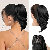 ieftine Coadă de cal-extensie coadă de cal - extensii de păr coadă de cal cu clipsuri de 30 cm, sintetice, moi, cu onduleuri naturale, pentru femei - negru-maro 30 cm