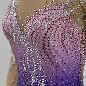 cheap Figure Skating Dresses-Figure Skating Dress Women's Ice Skating Dress Fuchsia Patchwork Open Back Stretchy Training Competition Skating Wear Classic Crystal / Rhinestone Long Sleeve Ice Skating Figure Skating