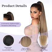 halpa Poninhännät-kiristysnyörillä poninhäntäpidennykset, pitkät suorat poninhännät, luonnollisen pehmeät klipsiponinhännät naisille, synteettiset hiuslisäkkeet, ombre, mustasekoitus, vaaleat