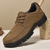 abordables Zapatos Informales con Cordones-Zapatos con cordones de piel sintética de ante color caqui para hombre, zapatillas informales antideslizantes y resistentes para senderismo y actividades al aire libre.