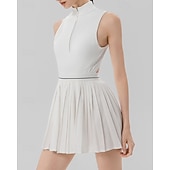 baratos Vestido Feminino-Mulheres Cor Sólida Vestido de tênis com shorts e sutiã embutidos Vestido esportivo Sem Manga Zip Up Bolsos Elástico Respirável Tênis Corrida Ginástica Gola Alta Vestidos Moletom Preto Branco Roupas