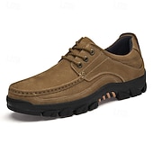 abordables Zapatos Informales con Cordones-Zapatos con cordones de piel sintética de ante color caqui para hombre, zapatillas informales antideslizantes y resistentes para senderismo y actividades al aire libre.