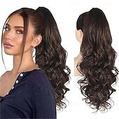 halpa Poninhännät-24 tuuman pitkä laineikas poninhäntäpidennys, viininpunainen ombre-kynsipidike, pitkä kihara laineikas viininpunainen poninhäntäpidennys, leukaklipsillä varustettu poninhäntäpidennys naisille, 24