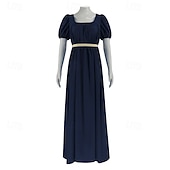 preiswerte Kleid-19. Jahrhundert Regency-Zeit Knöchellänge Kleid Kurze Ärmel Prinzessin Dame Edelfrau Einfarbig Quadrathals Kostüm Damen königlich Halloween Karneval Teegesellschaft LARP Renaissance-Messe Erwachsene