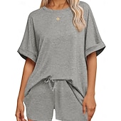 billiga Blusdräkter för kvinnor-Dam Set med shorts Bolero Top Kortärmad Rund hals Ensfärgat Snörning Mode Streetwear Ledigt Dagligen Utomhus Blå Svart Brun Sommar Lös passning
