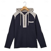 preiswerte T-Shirt mit Waffelstrick-Herren Waffel T-Shirt T Shirt Waffel-Henley-Hemd Herrenhemden mit Ellbogenflicken Langarm Mit Kapuze Zur Seite fahren Halber Reißverschluss Herbst Herbst Winter Einfarbig Farbblock Sportlich