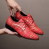 Недорогие Дерби туфли-Мужские туфли из искусственной кожи в красно-золотую полоску – стильная формальная обувь для свадеб и деловых мероприятий.