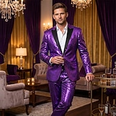 economico Cime-Disco Anni '80 Completi &amp; Blazer Blazer con Colletto a Revers Risvolto a punta Normale Disco Paillettes Costume Per uomo Halloween Mascherata Club Feste Parata dell'Orgoglio Adulti Cappotto