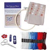 cheap U.S. 250th Anniversary-Red, White &amp; Bloom Embroidery Kit, US 250th Anniversary Cross Stitch Kit, Flowers Embroidery Kits, Full Range of Embroidery Starter Kits for Beginners Adults, Gifts for Veterans &amp; Craft Lover