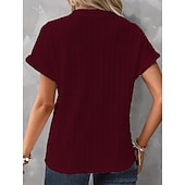 economico T-shirt semplice-Per donna Maglietta Bottoni Semplice Moda Elegante Classico Manica Corta Scollo a V Top Regolari Quotidiano Uscire Weekend Bianco Vino Marrone Estate Primavera