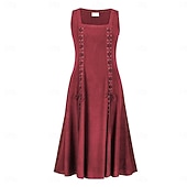 voordelige Jurk-Retro vintage Middeleeuws Renaissance Tot de grond Jurken Mouwloos Fee Kostuum Dames Fantasie Halloween Carnaval Renaissance beurs LARP Volwassenen Kleding