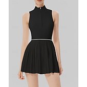 baratos Vestido Feminino-Mulheres Cor Sólida Vestido de tênis com shorts e sutiã embutidos Vestido esportivo Sem Manga Zip Up Bolsos Elástico Respirável Tênis Corrida Ginástica Gola Alta Vestidos Moletom Preto Branco Roupas
