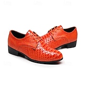 economico Scarpe Derby-scarpe eleganti da uomo in similpelle con stampa serpente arancione brillante, sneakers alla moda con punta affilata e lacci per locali notturni, feste e audaci dichiarazioni di moda