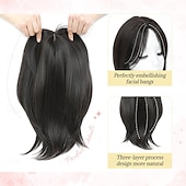 halpa Otsahiukset-30 cm:n hiuslisäke oheneville hiuksille, 16,5 x 16,5 cm:n paksu pohjallinen synteettinen päällinen otsatukalla, kuituperunat naisten hiuslisäkkeisiin päivittäiseen käyttöön, töihin, juhlaan,