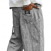economico Classico-Per uomo Pantaloni di Lino Pantaloni Pantaloni Estivi Pantaloni Larghi Tasca Elastico in vita Gamba Dritta Tinta unica Confortevole Traspirante Lunghezza intera Casuale Quotidiano Ferie Vacanza Moda