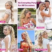 halpa Poninhännät-poninhäntäpidennys, 26 tuuman kiristysnyörillä varustettu poninhäntäpidennys, pitkät kiharat, laineikkaat poninhännät, synteettiset klipsillä varustetut poninhäntäpidennykset naisille, tumman