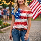  250ή Επέτειος ΗΠΑ Ρετρό / Βίντατζ Δεκαετία '80 Κοντομάνικο Ένας Ώμος Κοντά μανίκια Φανταχτερή Φόρεμα Γυναικεία 4η Ιουλίου Ημέρα της ανεξαρτησίας Ενηλίκων Φανέλα