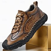 cheap Casual Lace-Up Shoes-Men's Brown Hand-Stitched Faux Leather Hiking Shoes – Rugged Casual Footwear for Outdoor Trekking &amp; Daily Street Style