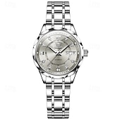 cheap Mechanical Watches-New Olevs Brand Ladies' Business Watch With Luminous Display, Calendar And Week Indication, Fully Automatic Mechanical Movement, Diamond-Set Rhombus Shape, Water-Resistant, Suitable For Casual And Spo