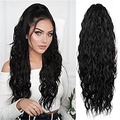 baratos Rabos-de-Cavalo-Extensão de rabo de cavalo com cordão de 66 cm (26 polegadas), aplique de cabelo longo e ondulado para mulheres - aplique de cabelo sintético para uso diário (castanho chocolate com mechas loiras mel)