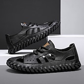 abordables sandales d'extérieur-Sandales beiges en similicuir pour homme, confortables et élégantes, idéales pour les vacances à la plage et l'été.