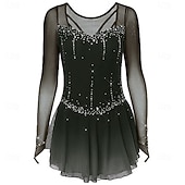 abordables Vestidos de Patinaje Artístico-Vestido de patinaje artístico Chica Patinaje Sobre Hielo Vestidos Negro Blanco Amarillo Retazos Costura asimétrica Elástico Entrenamiento Competición Ropa de Patinaje Clásico Cristal / Strass Manga