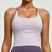 baratos Sutiã Esportivo-Mulheres Sustentação Média Regata com Bojo Sutiã de corrida Delgado Good Top Acolchoado Academia Exercício Corrida Leve Elástico Respirável Amarelo Rosa claro Azul Cor Sólida