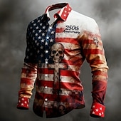 Χαμηλού Κόστους Πατριωτικά 250 Μπλουζάκια-Ανδρικά 4η Ιουλίου 250ή επέτειος των ΗΠΑ Cruce Σημαία των ΗΠΑ Πουκάμισο Πουκάμισο με κουμπιά Μακρυμάνικο Πατριωτικό Αργίες Καθημερινά Άνοιξη Φθινόπωρο Απορρίπτω 3D εκτύπωση Λινό σαν πουκάμισο Μαύρο 1
