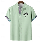 cheap Tropical Plants-Men's Coconut Tree Tropical Plants Summer Hawaiian Shirt Button Up Shirt Aloha Shirt Short Sleeve Hawaiian Vacation Holiday Beach Wear Summer Spring Turndown 3D Print Linen Like Shirt Blue Pink Green