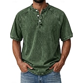  Miesten T-paita Demin paita 100 % puuvillahappopesupaita Henley toppi Lyhythihainen Tavallinen Vintage Katutyyli Vapaa-aika Pesty Raglan Sleeves Stand-kaula-aukko Henley Kausaliteetti Koti Katu Kevät