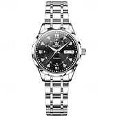 cheap Mechanical Watches-New Olevs Brand Ladies' Business Watch With Luminous Display, Calendar And Week Indication, Fully Automatic Mechanical Movement, Diamond-Set Rhombus Shape, Water-Resistant, Suitable For Casual And Spo