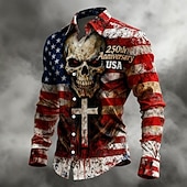 Χαμηλού Κόστους Πατριωτικά 250 Μπλουζάκια-Ανδρικά 4η Ιουλίου 250ή επέτειος των ΗΠΑ Cruce Σημαία των ΗΠΑ Πουκάμισο Πουκάμισο με κουμπιά Μακρυμάνικο Πατριωτικό Αργίες Καθημερινά Άνοιξη Φθινόπωρο Απορρίπτω 3D εκτύπωση Λινό σαν πουκάμισο Μαύρο 1