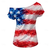  250ή Επέτειος ΗΠΑ Ρετρό / Βίντατζ Δεκαετία '80 Κοντομάνικο Ένας Ώμος Κοντά μανίκια Φανταχτερή Φόρεμα Γυναικεία 4η Ιουλίου Ημέρα της ανεξαρτησίας Ενηλίκων Φανέλα