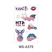  10/20 feuilles d'autocollants de tatouage pour la fête de l'indépendance américaine en stock. Vente en gros d'autocollants de tatouage décoratifs pour le maquillage du visage et la célébration du