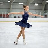 preiswerte Eiskunstlaufkleider-Eiskunstlaufkleid Mädchen Eislaufen Kleid Dunkelmarine Patchwork Asymmetrischer Saum Hohe Elastizität Training Wettbewerb Eiskunstlaufkleidung Klassisch Kristall / Strass Ärmellos Eislaufen