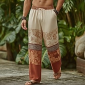 abordables Pantalones casuales estampados para hombre-Hombre Estampado Floral Étnico Bloqueo de color Pantalones Pantalones anchos Pantalones casuales Media cintura Boho retro de la vendimia Hogar Exterior Vacaciones Cintura elástica con cordón