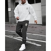 preiswerte einfache Trainingsanzüge-Herren Trainingsanzug Outfit-Set Kapuzenpullover Set Kapuzenpullover Täglich Outdoor Sport Kordelzug Tasche Buchstabe a Marineblau Aprikose Polyester Sportkleidung Mode Streetwear Herbst