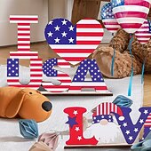 5-pakning uavhengighetsdag, USAs nasjonaldag, tredekorasjoner til bordplater med bokstaver, viktig høytid for amerikansk frigjøring