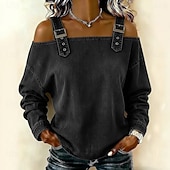 abordables Blusas Sencillas-Mujer Blusa Espalda al Aire Color sólido Elegante Vacaciones Vintage Manga Larga Hombros Caídos Tops regulares Diario Exterior Ropa de calle Azul Piscina Bleu Ciel Tela caqui oscura Negro Azul Oscuro