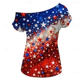 preiswerte Oberteile-250-jähriges Jubiläum USA Retro Vintage 1980er T-Shirt Ein-Schulter Kurze Ärmel Kostüm Damen 4. Juli Unabhängigkeitstag Erwachsene T-shirt