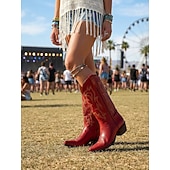 voordelige Vrouwen-Rode leren cowboylaarzen voor dames met geborduurd westernpatroon - stijlvolle schoenen voor trendy outfits in de stad