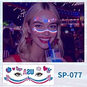  15 Pcs Independence Day Fluorescent Facial Tattoo Patch, American Party Festival Event Waterproof Sweat Disposable Makeup Face Patch