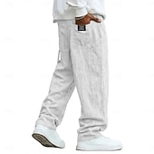economico Classico-Per uomo Pantaloni di Lino Pantaloni Pantaloni Estivi Pantaloni Larghi Tasca Elastico in vita Gamba Dritta Tinta unica Confortevole Traspirante Lunghezza intera Casuale Quotidiano Ferie Vacanza Moda