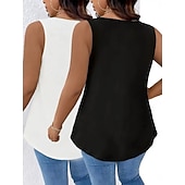  Confezioni multiple 2 pezzi Femminile Scollo a V Senza Maniche Bianco + nero Canotta Gilet Maglietta senza maniche Tinta unica Casuale Quotidiano Poliestere Estate
