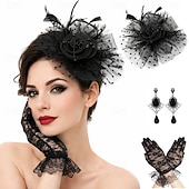 abordables Fascinadores &amp; Sombreros-Conjunto Guantes Fascinador Pendientes Dama Floral Disfraz Mujer Mascarada Fiesta de Té Pañuelo Festival de carreras de caballos Adulto Tocados Guantes Pendientes Todas las Temporadas
