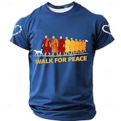  Męski spacer dla pokoju, sylwetka psa aloki i mnichów, grafika serca, odcisk łapy buddyjskiej uważności, czarny T-shirt, krótki rękaw, okrągły dekolt, letnia, swobodna, modna odzież, rozmiary S, M, L,